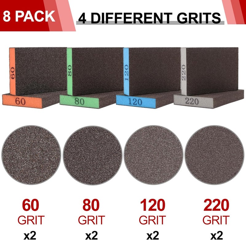 YNZDRWA 8 Pack Sanding Sponge, Washable and Reusable Sanding Blocks for Drywall Wood Metal Furniture, 60/80/120/220 Grit Sandpaper Block Assortment - Image 3